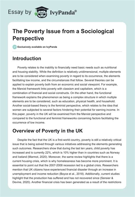 Essay on Poverty and Sociology - 1344 Words Bartleby