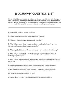 Essential questions for biography unit grade