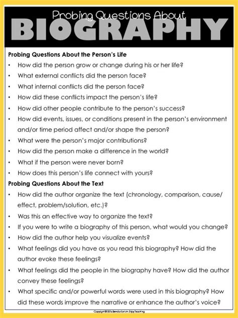 Essential questions for writing a biography examples
