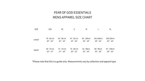 Essentials Hoodie Fear Of God Size Chart