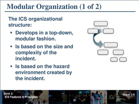 The ICS Commander and EOC Director are responsible for the establishment and expansion of the modular organization based on the specific requirements for their incident. As incident complexity increases, the organizational structure expands and management responsibilities are further divided.. 