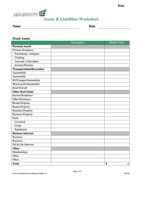 Estate Assets And Liabilities Spreadsheet