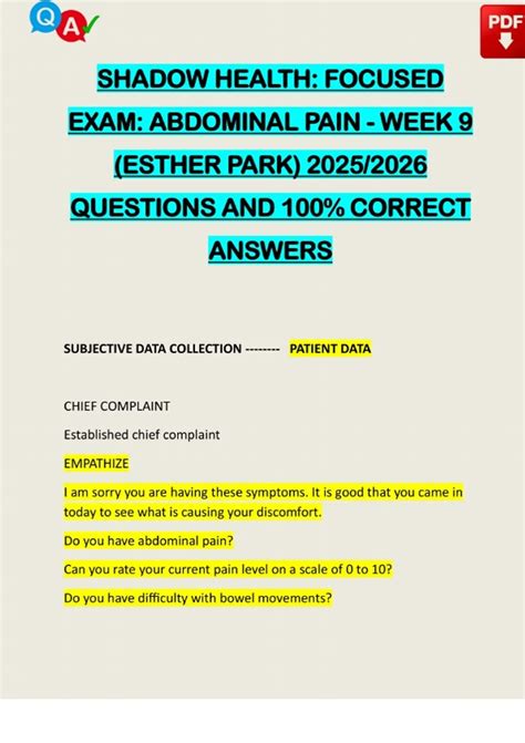 Esther park shadow health abdominal assessment.  Chat.  This Shadow Health simula...