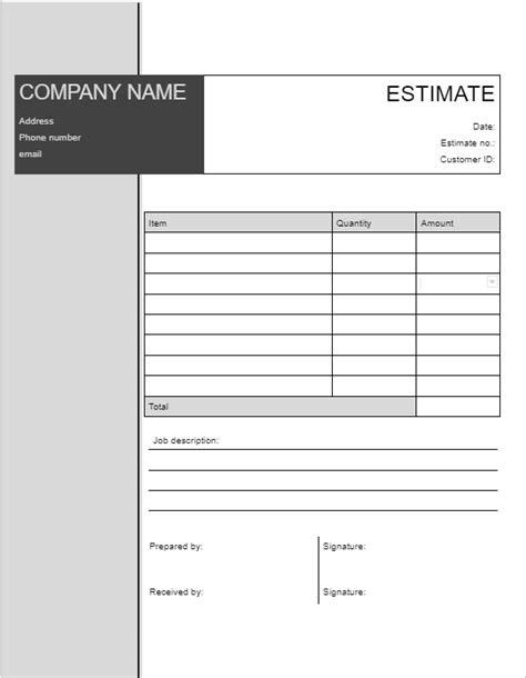 Estimate Template Google Docs Simple Template Design