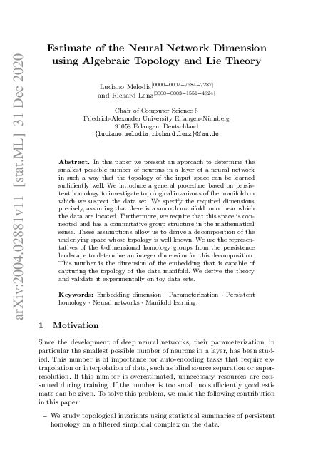 Estimate of the Neural Network Dimension using Algebraic …