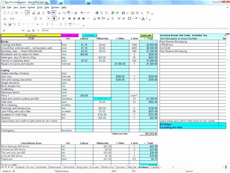 Estimating Excel Template