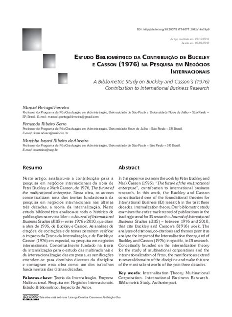 Estudo bibliométrico da contribuição de Buckley e Casson (1976…