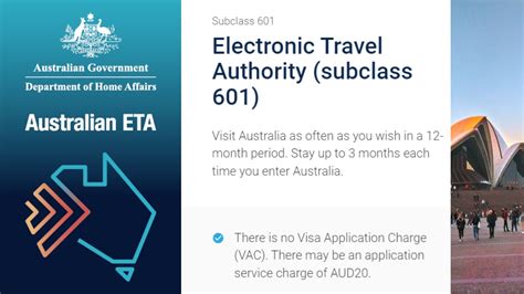 Eta australia visa. The ETA and the eVisitor visa for Australia have no differences in specifications: both are valid for 1 year for unlimited entries of up to 3 months each. Whereas the ETA is for select countries around the world, the eVisitor is for countries of the EU, Schengen, the European microstates, plus the UK. 