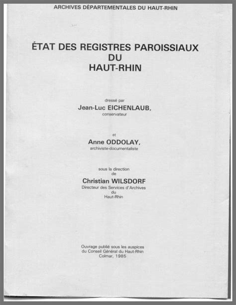 Etat des registres paroissiaux du haut rhin. - Free honda crv hersteller werkstatt- reparaturhandbuch.