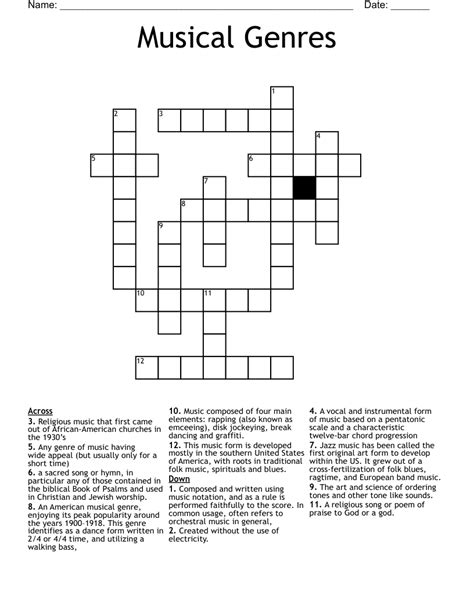 13. 14. 15. Find Answer. New ___ (music genre)Crossword Clue. Here is the answer for the crossword clue New ___ (music genre) . We have found 40 possible answers for this clue in our database. Among them, one solution stands out with a 94% match which has a length of 3 letters. We think the likely answer to this clue is AGE.