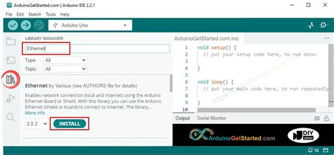 Ethernet for arduino.  Ethernet Library for Arduino.  Directly plugs into the bo...