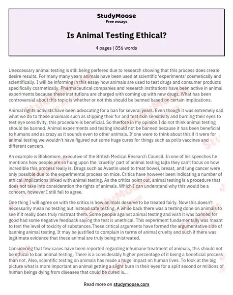  - Ethical Issues Involved in Animal Testing Essay-