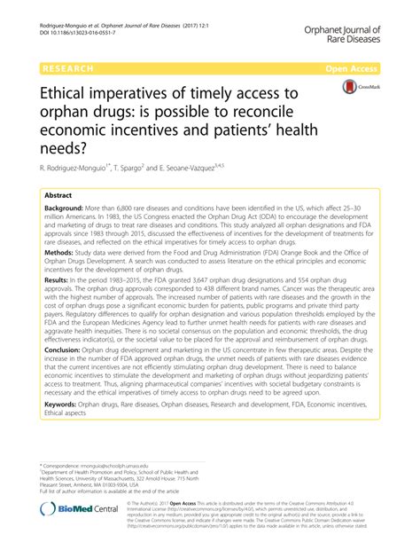 Ethical imperatives of timely access to orphan drugs: is possible …