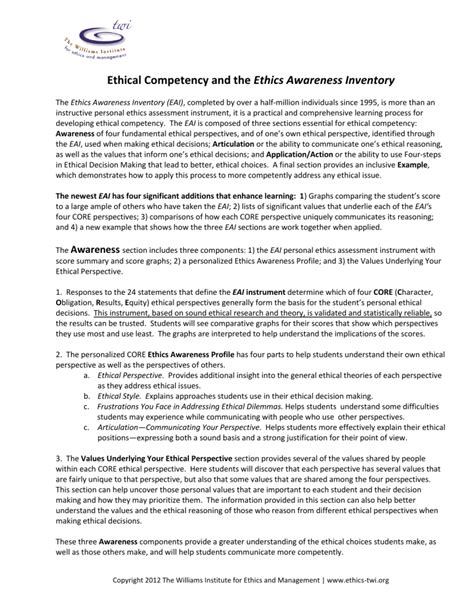 Ethics Awareness Inventory - Ethics Awareness …