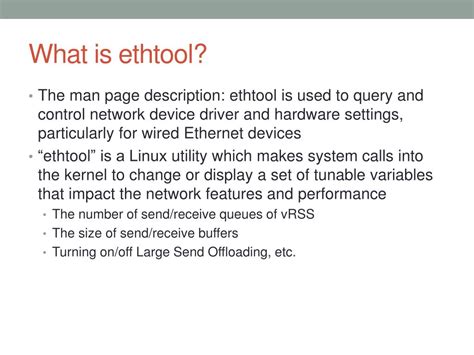 Ethtool transceiver info.  DESCRIPTION ethtool is used to query and control network devi...