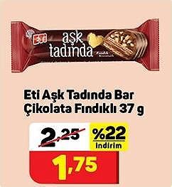 Eti Aşk Tadında Bar Çikolata Fındıklı 37 g İndirimde Market.