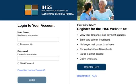 Etimesheets ihss ca. View your timesheet and payment statuses. Enter and submit timesheets. No longer mail paper timesheets. Request additional timesheets. Enroll in direct deposit. Claim sick leave. Register Here. Registration FAQs (PDF) If you need additional assistance, contact the Electronic Timesheet Help Desk at 1-866-376-7066. 