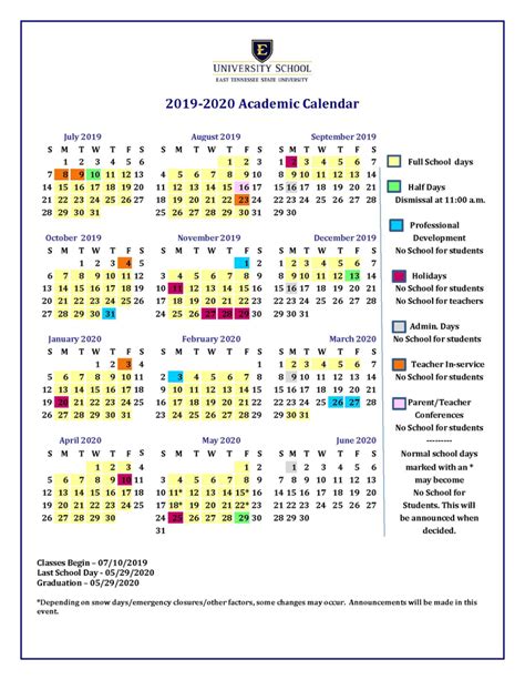Etsu Academic Calendar