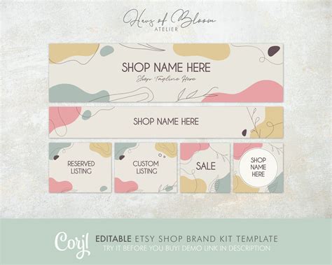Etsy Shop Banner, Branding Templates, SelfEditable Corjl