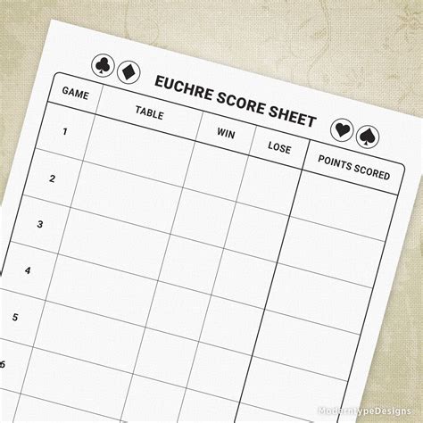 Euchre Score Sheet Printable Moderntype Designs