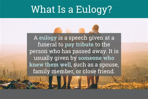 Eulogy meaning and examples.  Writing a eulogy is a difficult task, especially when you're ...