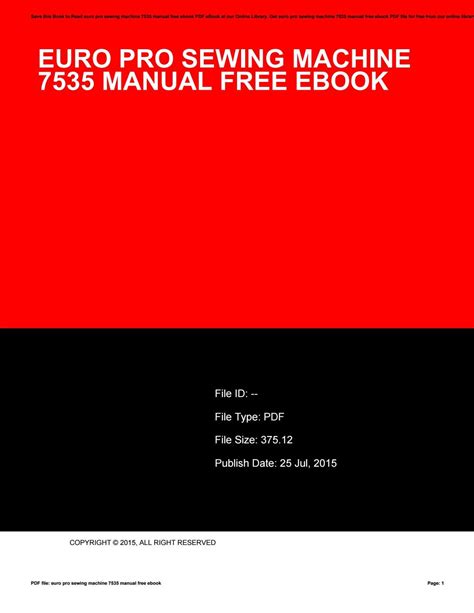 Euro pro sewing machine 7535 manual free ebook. - Von geschichte und menschen der pfalz.