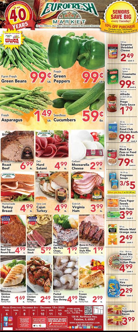 Eurofresh market ad. Specialties: Eurofresh Market has the largest selection of produce bought fresh everyday. Along with everyday grocery items, we have an unbeatable deli department with a huge selection, wonderful meats, and a tempting bakery featuring European treats and fresh baked bread and muffins made daily. Eurofresh has your everyday staples along with unique and hard to find products including gourmet ... 
