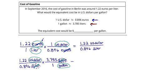 Final answer. Gasoline sells for 1.5 euros per liter in a city in