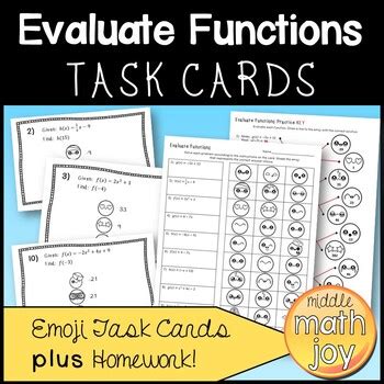 Evaluate Functions Emoji Task Cards Teaching Resources