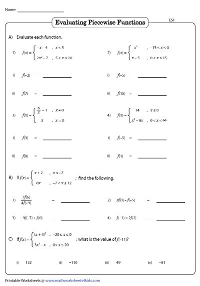 Evaluating And Solving Functions Answer Key