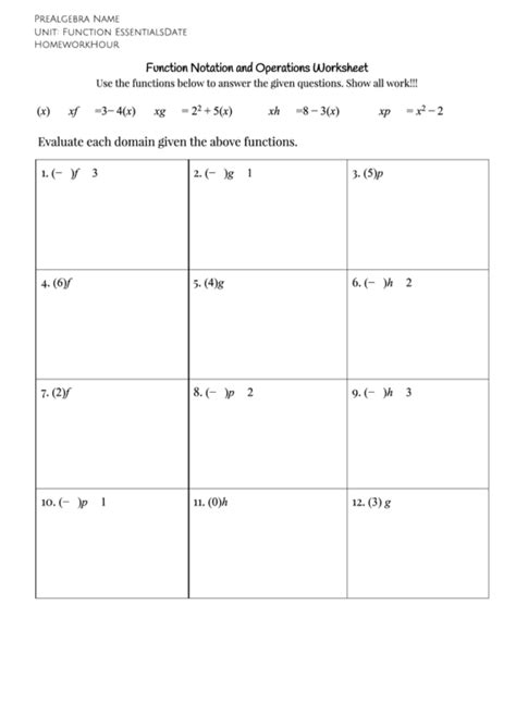Evaluating Function Notation Worksheet Pdf Answers kidsworksheetfun
