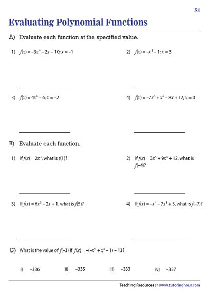 Evaluating Polynomial Functions Worksheet Pdf Function Worksheets