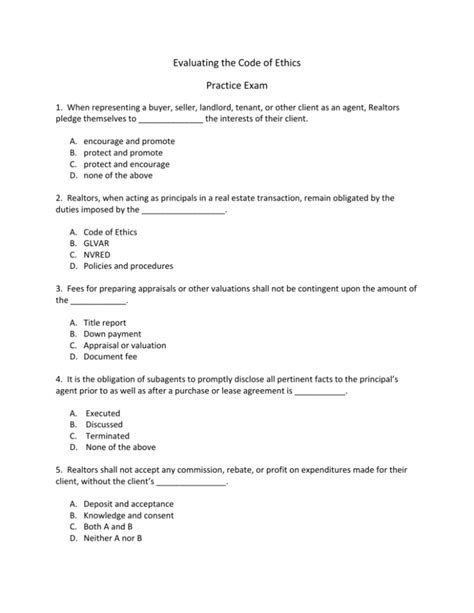 Evaluating the Code of Ethics Practice Exam