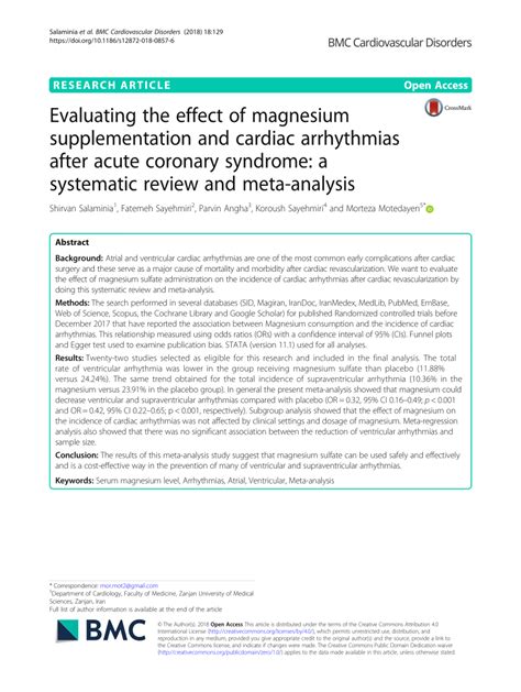 Evaluating the effect of magnesium supplementation and cardiac ...