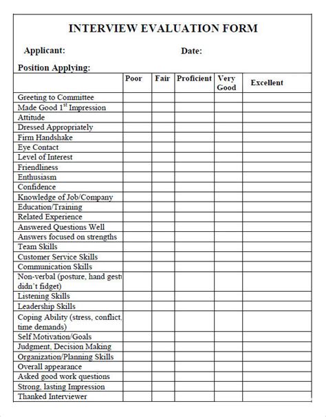 Evaluation Form PDF Example Sample Templates Sample Templates