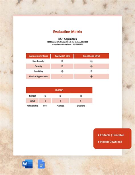 Evaluation Matrix Template Download in Word, Google Docs