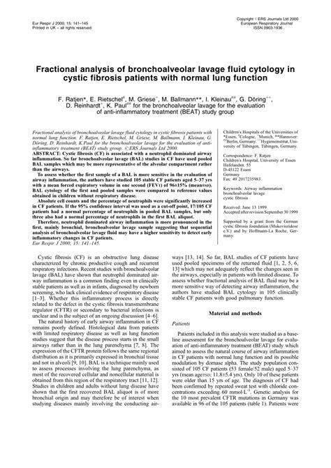 Evaluation of Bronchoalveolar Lavage Fluid from Patients …