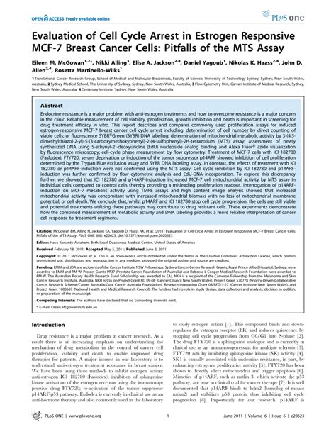 Evaluation of Cell Cycle Arrest in Estrogen Responsive MCF-7