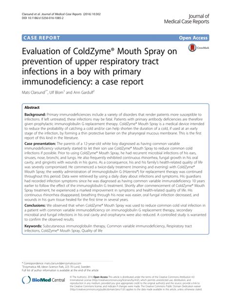 Evaluation of ColdZyme® Mouth Spray on prevention of upper …