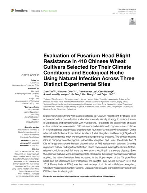 Evaluation of Fusarium Head Blight Resistance in 410 Chinese …