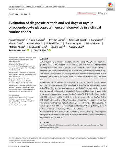 Evaluation of diagnostic criteria and red flags of myelin ...