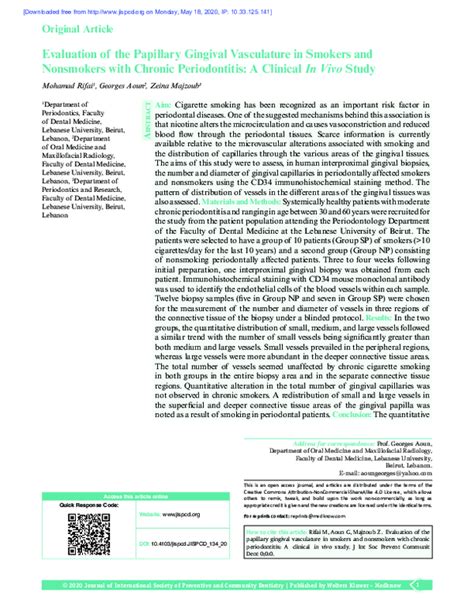 Evaluation of the Papillary Gingival Vasculature in Smokers and ...