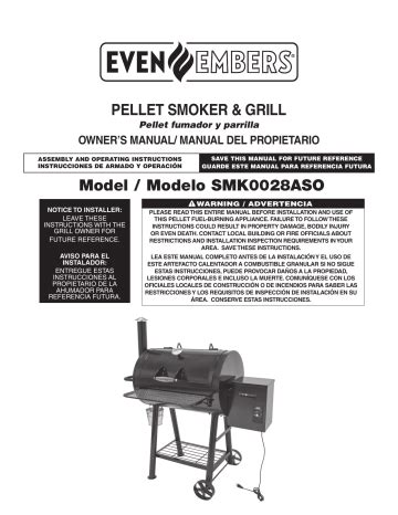 this pellet fuel-burning appliance. failure to follow these instructions could result in property damage, bodily injury or even death. contact local building or fire officials about restrictions and installation inspection requirements in your area. save these instructions. lea este manual completo antes de la instalaciÓn y el uso de. 
