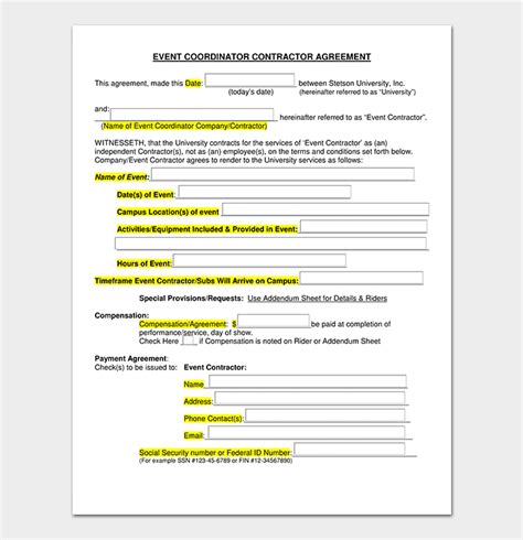 Event Contract Template 19 Samples Examples In Word Pdf Format