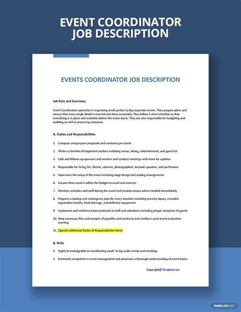 Event Coordinator job description template Workable