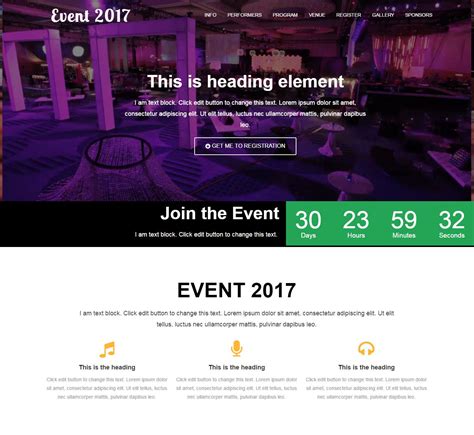 Event One Page Website Template for Elementor MakeInElementor OceanWP