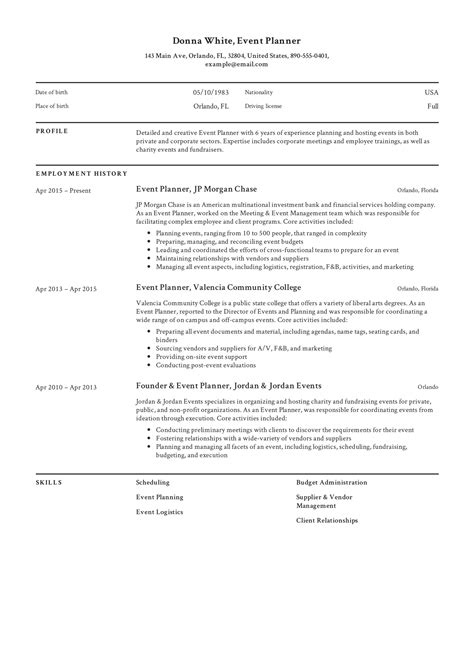 Event Planner Sample Resume Resume Example