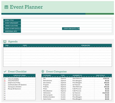 Event Planning Excel Template