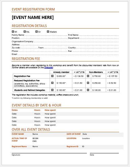 Event Registration Form Template Word DocTemplates