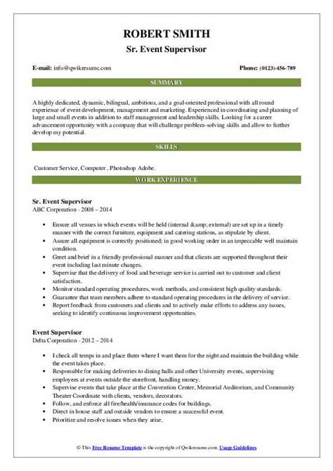 Event Supervisor Resume Samples QwikResume